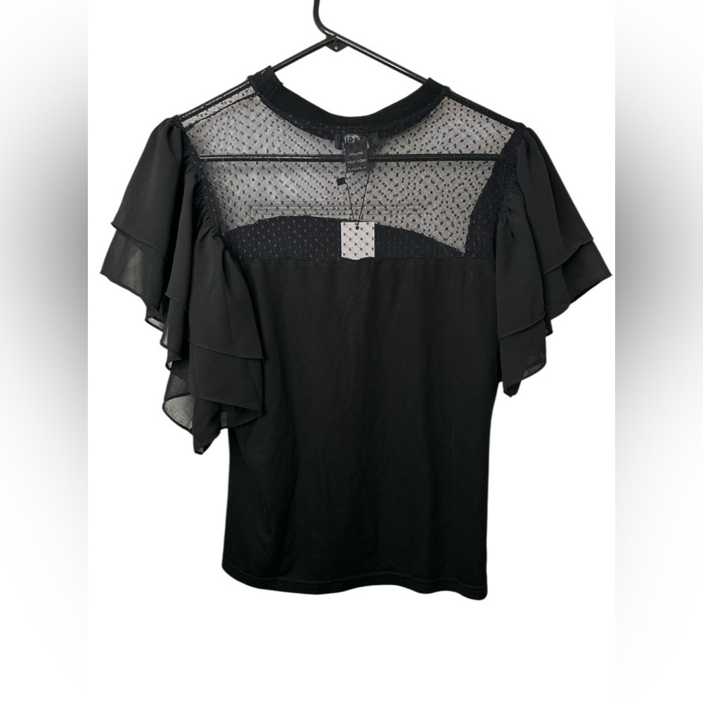 Gracia Black Sheer Ruffle Sleeve Blouse NWT - Picture 2 of 5